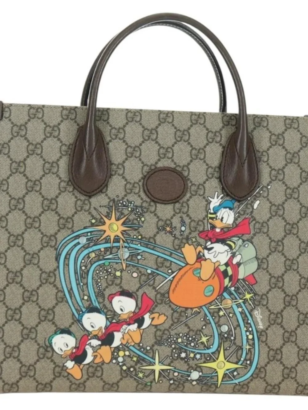GUCCI GG Supreme Donald duck Hand Bag PVC 2way Beige Gold 648134 Auth